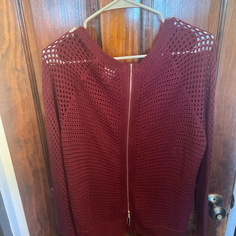 New York & Company Burgundy Open-Knit Sweater